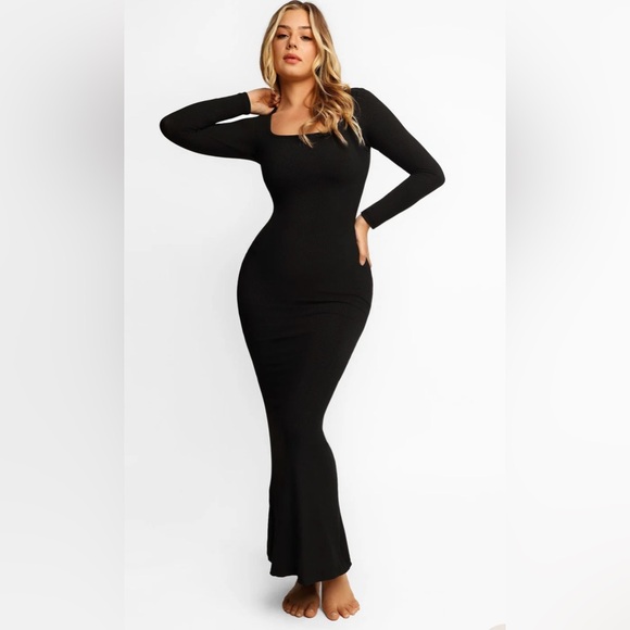 popilush Dresses & Skirts - Popilush Shapewear Square Neck Long Sleeve Slimming Modal Maxi Dress